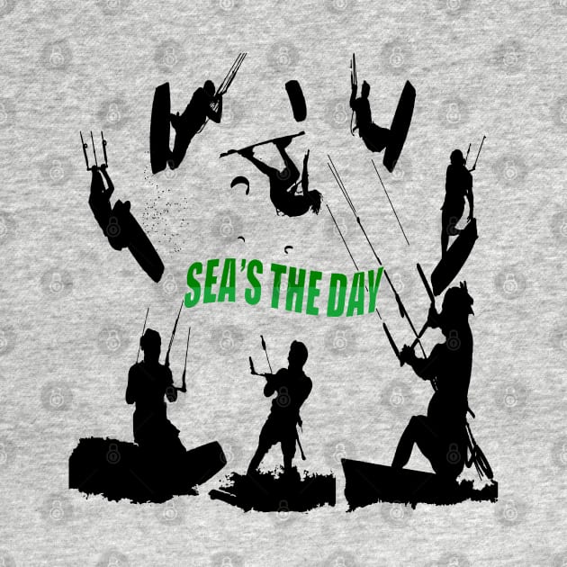 Kitesurfer Pattern Black Silhouette Seas The Day Fun Pun 2 by taiche